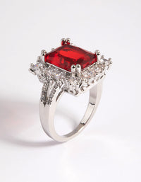 Silver Cubic Zirconia Red Asscher Ring - link has visual effect only