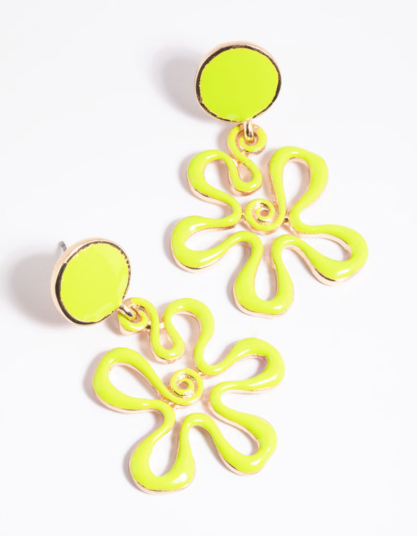 Green Circle Flower Drop Earrings