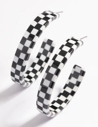 90s Black & White Checked Hoop Earrings - link has visual effect only