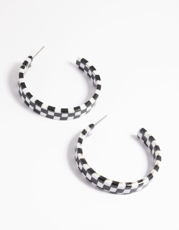 90s Black & White Checked Hoop Earrings