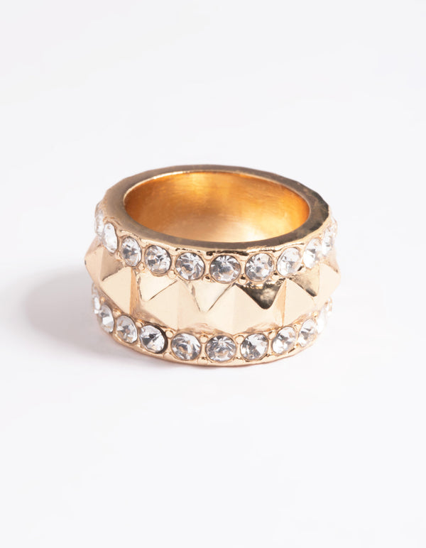 Gold Stud & Diamante Band Ring