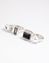 Silver Mixed Stone Double Finger Ring - link has visual effect only