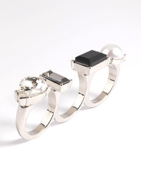 Silver Mixed Stone Double Finger Ring - link has visual effect only