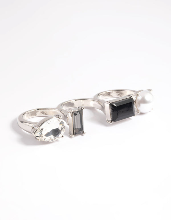 Silver Mixed Stone Double Finger Ring