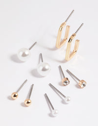 Gold Pearl Stud & Hoop Earring 5-Pack - link has visual effect only