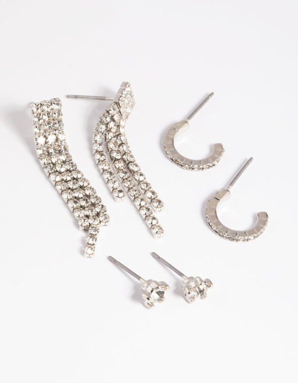 Silver Diamante Stud & Hoop Earring Pack