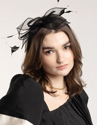 Black Sinamay Black Feather Leaf Fascinator - link has visual effect only