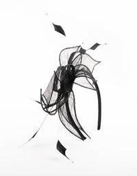 Black Sinamay Black Feather Leaf Fascinator - link has visual effect only