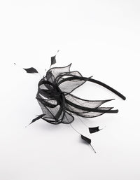 Black Sinamay Black Feather Leaf Fascinator - link has visual effect only