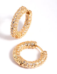 Gold Plated Cubic Zirconia Huggie Earrings - link has visual effect only