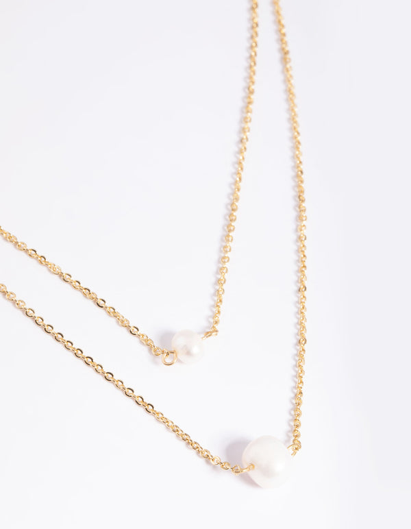 Gold Plated Double Freshwater Pearl Layered Necklace