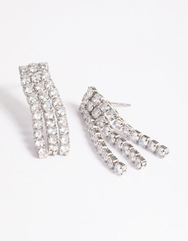 Silver Three Row Drop Earrings