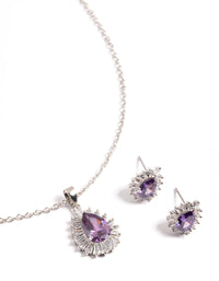 Diamond Simulant Silver Amethyst Teardrop Earring & Necklace - link has visual effect only