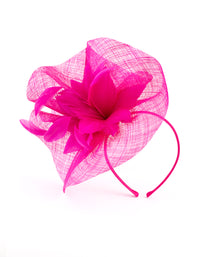 Hot Pink Satin Headband with Feathered Flowers - link has visual effect only