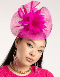 Hot Pink Satin Headband with Feathered Flowers - link has visual effect only