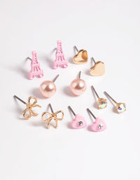 Kids Gold Paris Love Stud Earrings 6-Pack - link has visual effect only