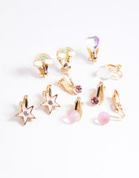 Kids Gold Pastel Rainbow 5-Pack Clip On Earrings - link has visual effect only