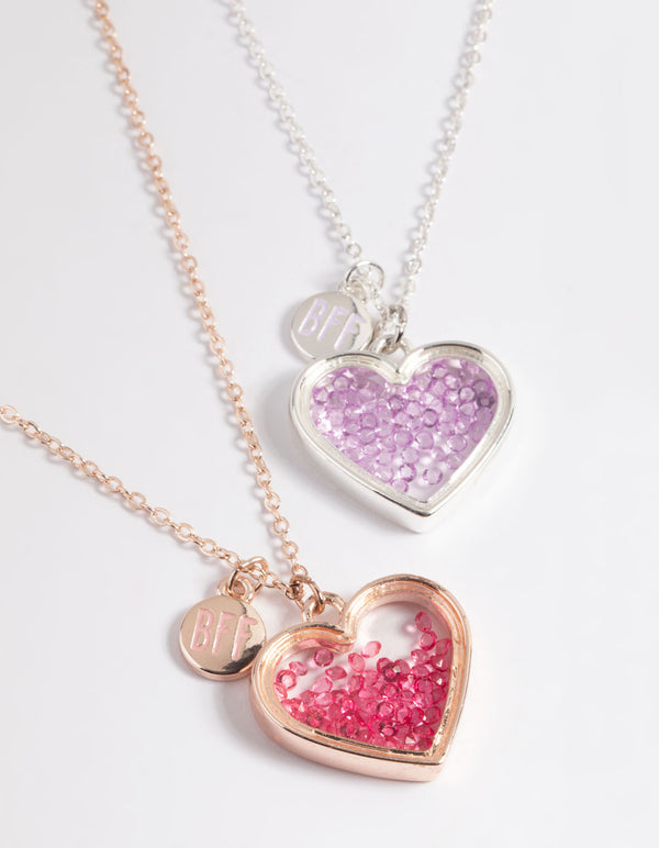 Kids Mixed Metal Diamond Heart Shaker Necklace Pack