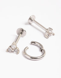 Surgical Steel Cubic Zirconia Tri Clicker Earrings Pack - link has visual effect only