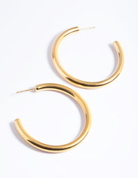 Gold Plated Stainless Steel Chunky Medium Hoop Earrings - link has visual effect only