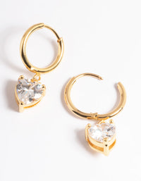 Gold Plated Stainless Steel Cubic Zirconia Heart Huggie Earrings - link has visual effect only