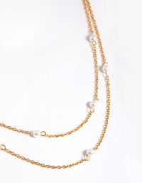 Waterproof Gold Plated Stainless Steel Dainty Freshwater Pearl Double Layer Necklace - link has visual effect only