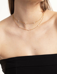 Waterproof Gold Plated Stainless Steel Dainty Freshwater Pearl Double Layer Necklace - link has visual effect only