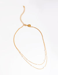 Waterproof Gold Plated Stainless Steel Dainty Freshwater Pearl Double Layer Necklace - link has visual effect only