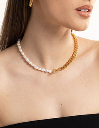 Waterproof Gold Plated Stainless Steel Freshwater Pearl & Chain Necklace - link has visual effect only