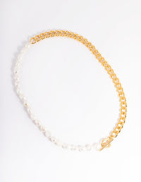 Waterproof Gold Plated Stainless Steel Freshwater Pearl & Chain Necklace - link has visual effect only