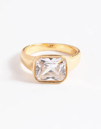 Gold Plated Stainless Steel Square Cubic Zirconia Ring - link has visual effect only