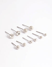 Rhodium Diamante Textured Stud Earrings 5-Pack - link has visual effect only