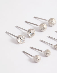 Rhodium Diamante Textured Stud Earrings 5-Pack - link has visual effect only