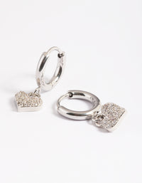 Surgical Steel Pave Heart Hoop Earrings - link has visual effect only