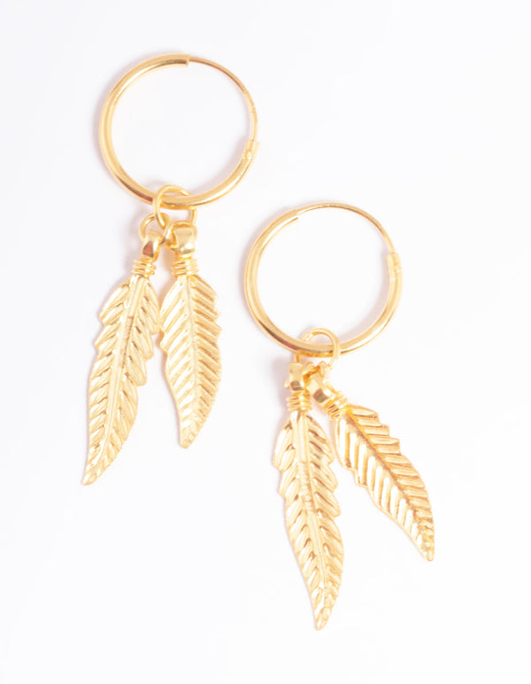 Gold Plated Sterling Silver Dangle Leaves Huggie Earrings