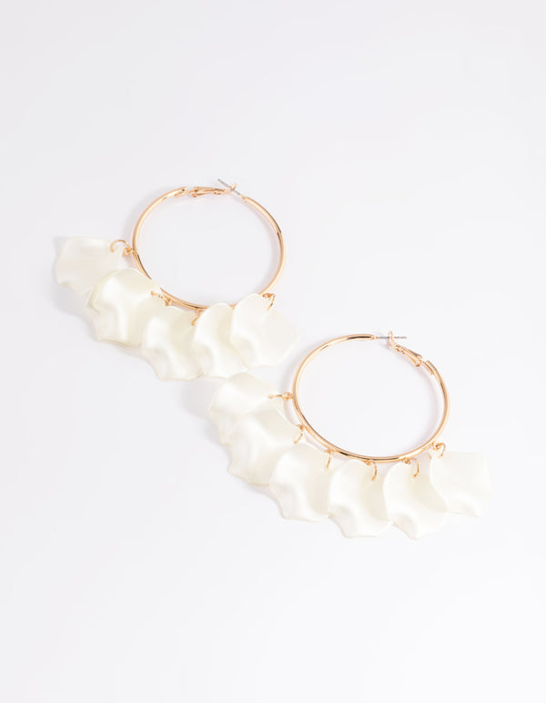 Gold Pearlised Petal Hoop Earrings