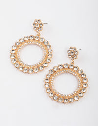 Gold Diamante Flower Stud Round Hoop Earrings - link has visual effect only