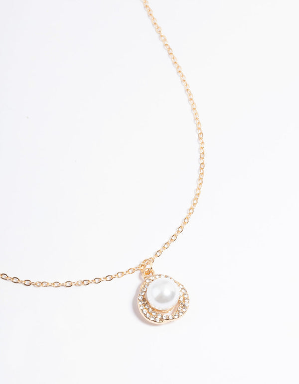 Gold Pearl & Diamante Drop Necklace