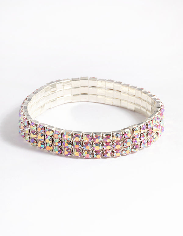 Silver Triple Diamante Stretch Bracelet