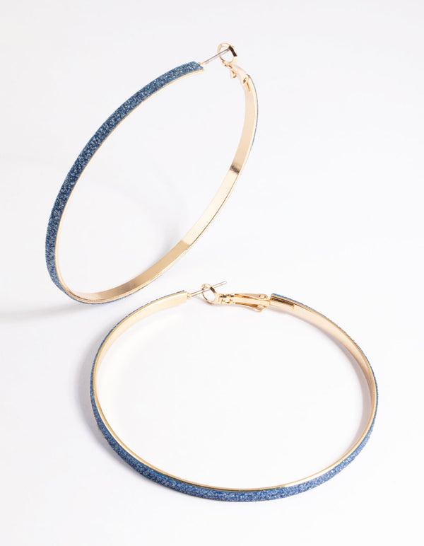 Blue Narrow Glitter Hoop Earrings