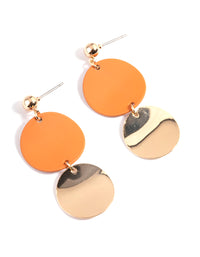 Orange Coated & Plain Disc Drop Earrings - link has visual effect only