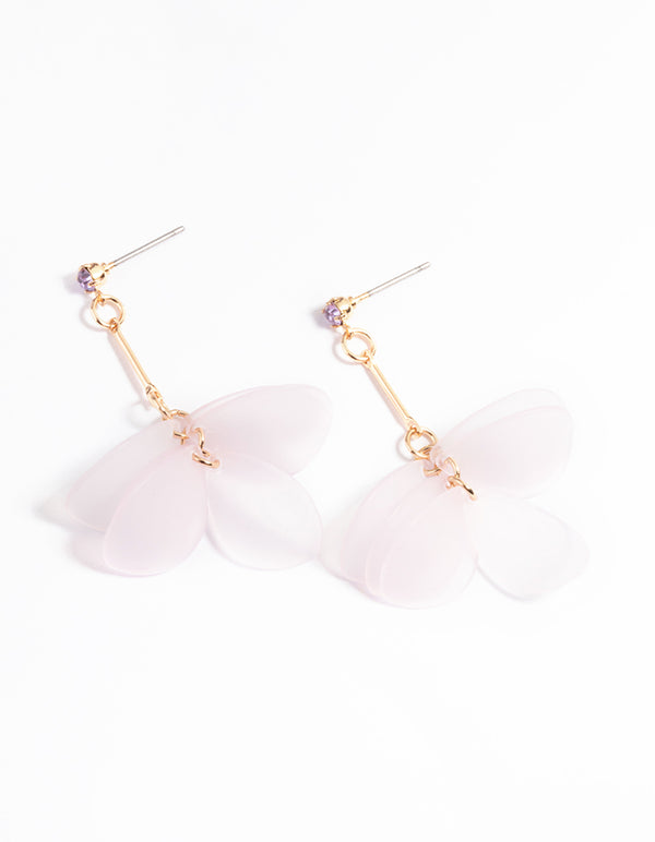 Lilac Frosted Petal Stick Drop Earrings