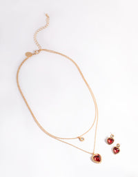 Gold Heart Double Layer Necklace & Earring Set - link has visual effect only