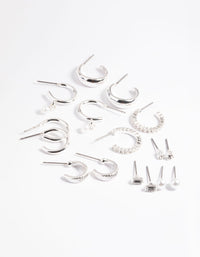 Silver Pearl Stud & Hoop Earrings 8-Pack - link has visual effect only