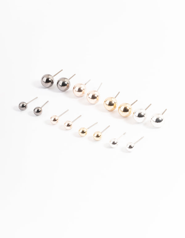 Mixed Metal Basic Ball Stud Earrings 8-Pack