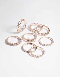 Rose Gold Diamante Row Mix Ring 8-Pack - link has visual effect only