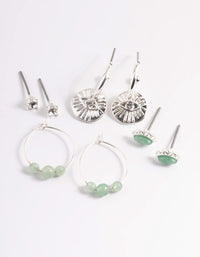 Silver Green Fluorite Evil Diamante Stick Earrings - link has visual effect only