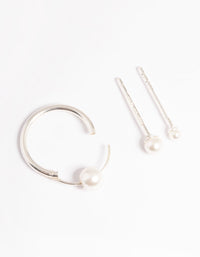 Sterling Silver Faux Pearl Curve Earrings Pack - link has visual effect only