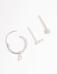 Sterling Silver Cubic Zirconia Dangle Curve Earrings Pack - link has visual effect only