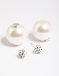 Sterling Silver Pearl Sandwich Stud Earrings - link has visual effect only